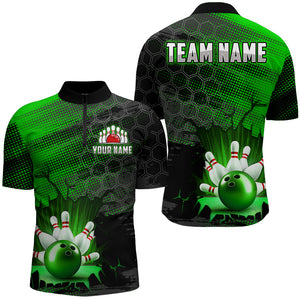 Custom Green Bowling Shirts For Men & Women Bowling Team League Jersey Unisex Quarter-Zip BDT533