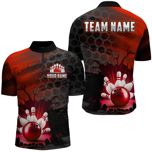 Custom Red Bowling Shirts For Men & Women Bowling Team League Jersey Unisex Quarter-Zip BDT533
