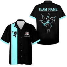 Load image into Gallery viewer, Black&amp;Ice Blue Bowling Shirt For Men &amp; Women Custom Retro Bowling Jersey Hawaiian Bowling League Shirt BDT534