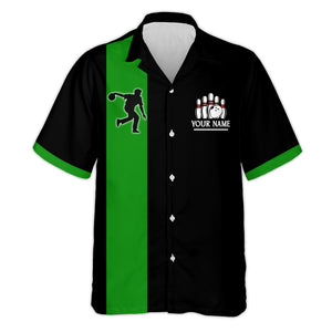 Black&Green Bowling Shirt For Men & Women Custom Retro Bowling Jersey Hawaiian Bowling League Shirt BDT534