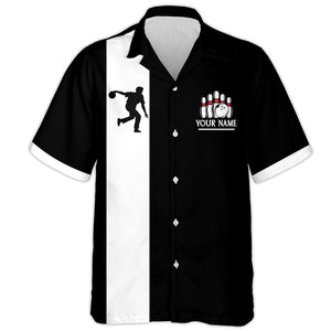 Black&White Bowling Shirt For Men & Women Custom Retro Bowling Jersey Hawaiian Bowling League Shirt BDT534