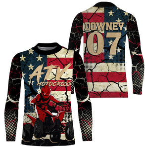 Personalized ATV Motocross Jersey Adult&Kid UPF30+ American Flag Quad Bike Shirt Off-Road ATV MX PDT724