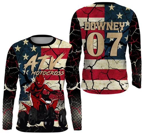 Personalized ATV Motocross Jersey Adult&Kid UPF30+ American Flag Quad Bike Shirt Off-Road ATV MX PDT724