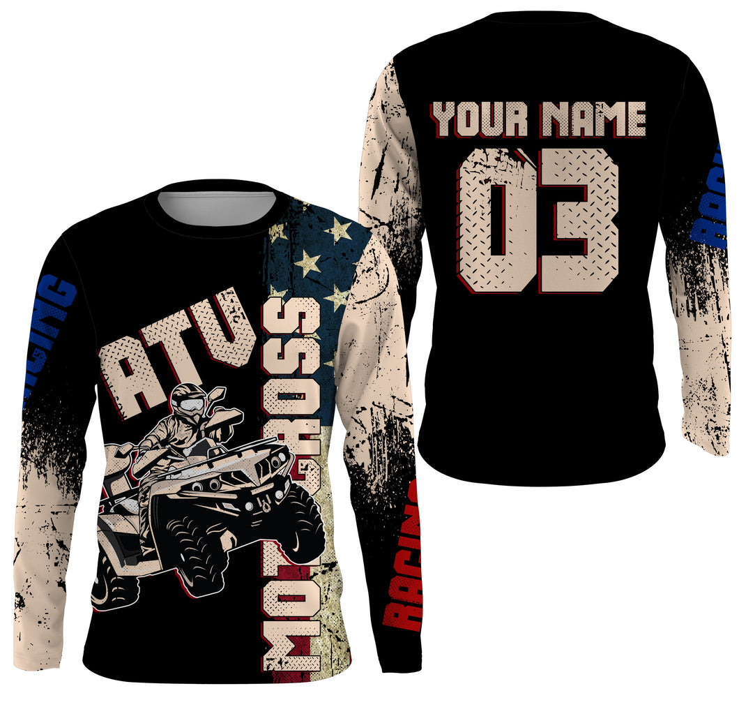 Adult&Kid ATV Motocross Jersey Personalized UPF30+ American Flag Quad Bike Shirt ATV MX Off-Road PDT727
