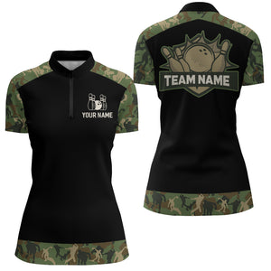 Green Camo Bowling Shirts For Men And Women Custom Bowling Team Jersey Unisex Quarter-Zip BDT598