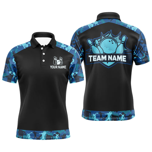 Blue Camo Bowling Shirts For Men And Women Custom Bowling Team Jersey Unisex Polo BDT598