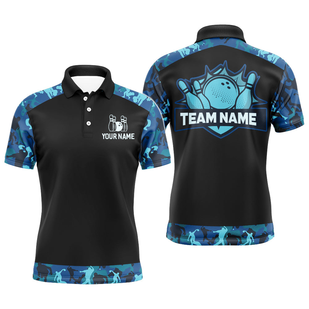 Blue Camo Bowling Shirts For Men And Women Custom Bowling Team Jersey Unisex Polo BDT598