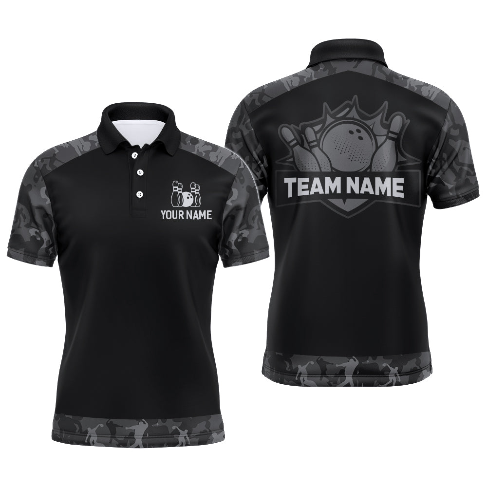 Grey Camo Bowling Shirts For Men And Women Custom Bowling Team Jersey Unisex Polo BDT598