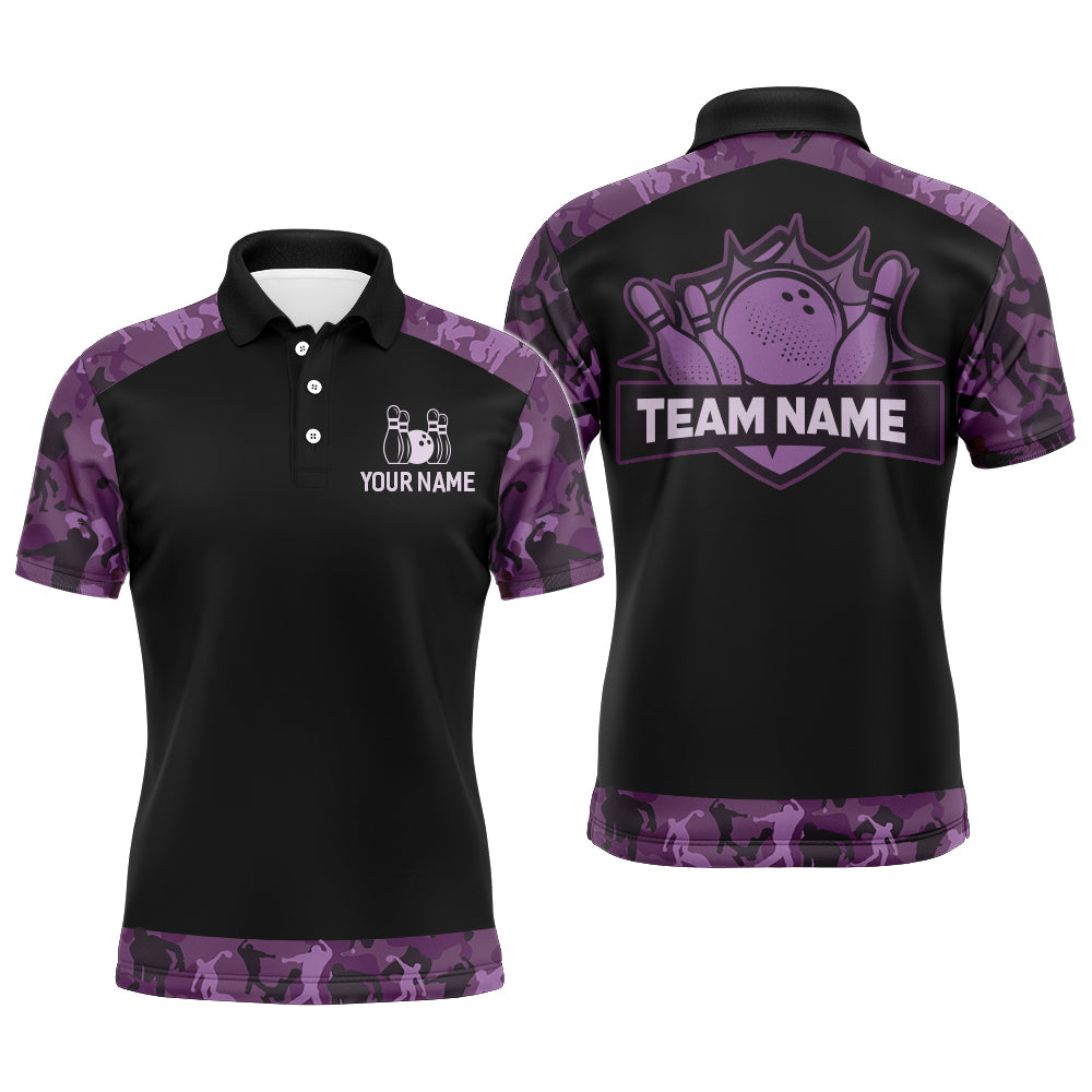 Purple Camo Bowling Shirts For Men And Women Custom Bowling Team Jersey Unisex Polo BDT598