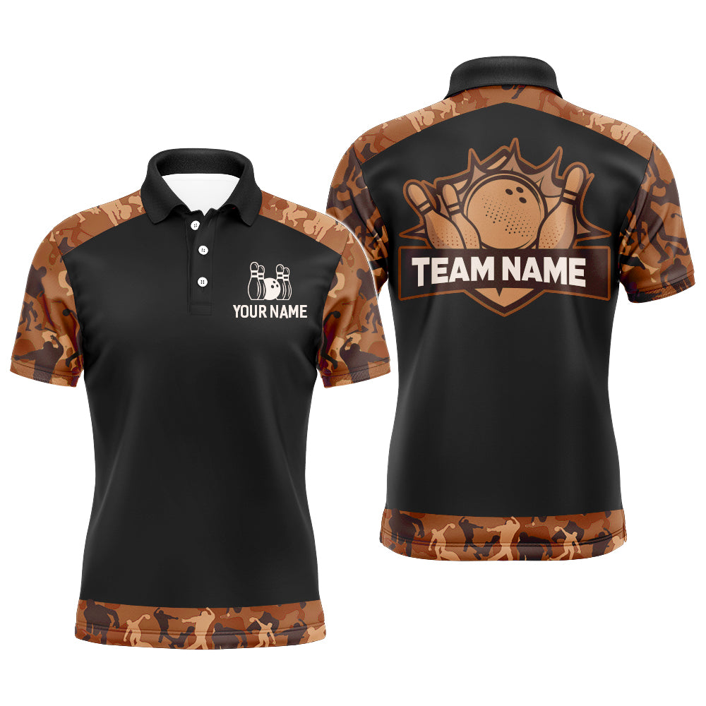 Orange Camo Bowling Shirts For Men And Women Custom Bowling Team Jersey Unisex Polo BDT598