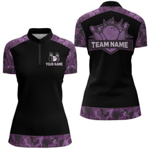 Load image into Gallery viewer, Purple Camo Bowling Shirts For Men And Women Custom Bowling Team Jersey Unisex Quarter-Zip BDT598
