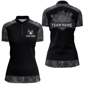 Grey Camo Bowling Shirts For Men And Women Custom Bowling Team Jersey Unisex Quarter-Zip BDT598