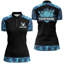 Load image into Gallery viewer, Blue Camo Bowling Shirts For Men And Women Custom Bowling Team Jersey Unisex Quarter-Zip BDT598
