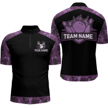 Load image into Gallery viewer, Purple Camo Bowling Shirts For Men And Women Custom Bowling Team Jersey Unisex Quarter-Zip BDT598