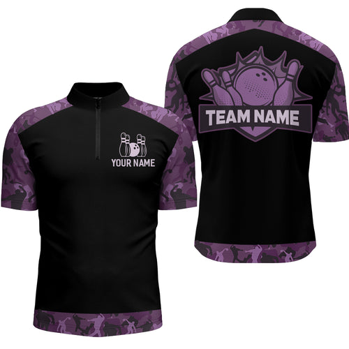 Purple Camo Bowling Shirts For Men And Women Custom Bowling Team Jersey Unisex Quarter-Zip BDT598