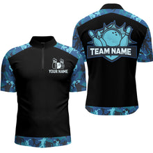 Load image into Gallery viewer, Blue Camo Bowling Shirts For Men And Women Custom Bowling Team Jersey Unisex Quarter-Zip BDT598