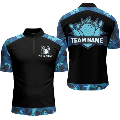 Blue Camo Bowling Shirts For Men And Women Custom Bowling Team Jersey Unisex Quarter-Zip BDT598