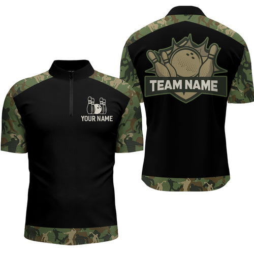 Green Camo Bowling Shirts For Men And Women Custom Bowling Team Jersey Unisex Quarter-Zip BDT598