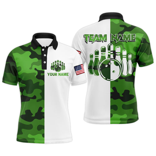 Custom Bowling Jersey Men And Women Green Camo Bowling Shirts Uniform Polo BDT599