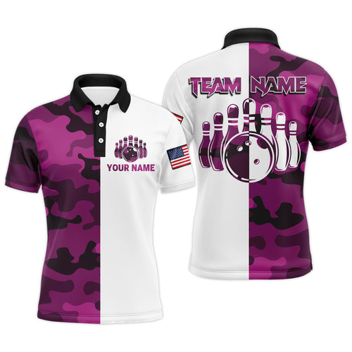 Custom Bowling Jersey Men And Women Pink Camo Bowling Shirts Uniform Polo BDT599