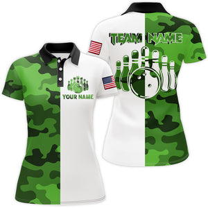 Custom Bowling Jersey Men And Women Green Camo Bowling Shirts Uniform Polo BDT599