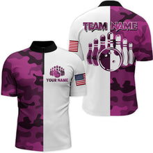 Load image into Gallery viewer, Custom Bowling Jersey Men And Women Pink Camo Bowling Shirts Uniform Quarter-Zip BDT599