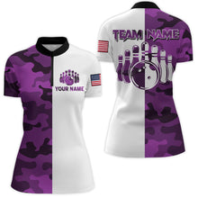 Load image into Gallery viewer, Custom Bowling Jersey Men And Women Purple Camo Bowling Shirts Uniform Quarter-Zip BDT599