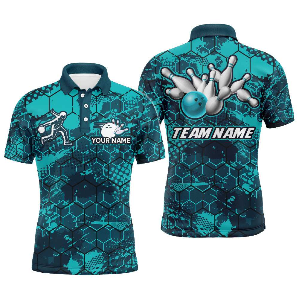 Turquoise Bowling Polo Shirt Custom Bowling Jersey For Men Bowling Shirts For Team BDT255