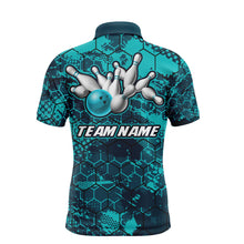 Load image into Gallery viewer, Turquoise Bowling Polo Shirt Custom Bowling Jersey For Men Bowling Shirts For Team BDT255
