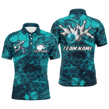 Load image into Gallery viewer, Turquoise Bowling Polo Shirt Custom Bowling Jersey For Men Bowling Shirts For Team BDT255