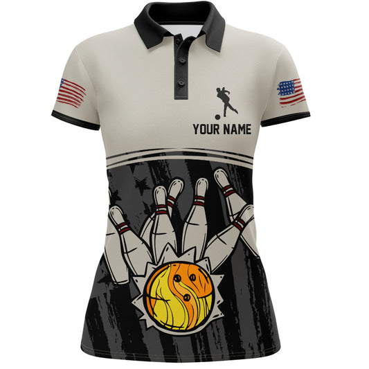 American Flag Bowling Jersey For Women Patriotic Bowling Shirt Team League Bowling Polo Shirt BDT310