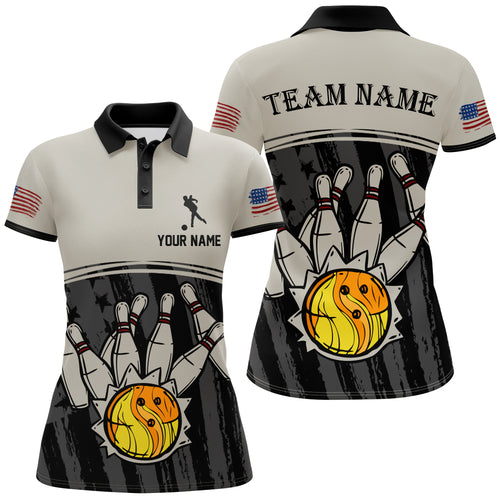 American Flag Bowling Jersey For Women Patriotic Bowling Shirt Team League Bowling Polo Shirt BDT310