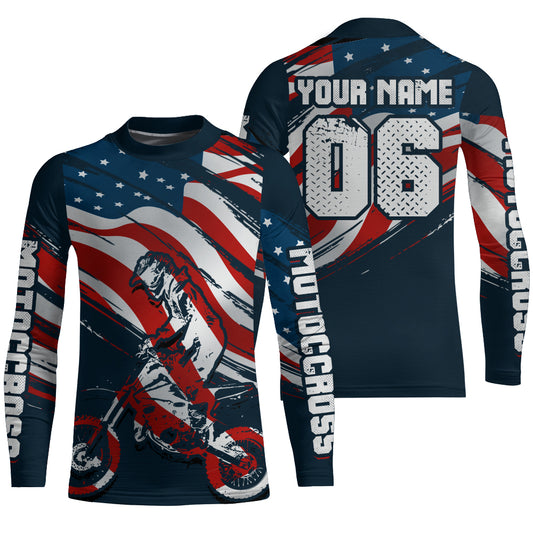 American Flag Motocross Jersey Youth Men Women UPF30+ Custom Dirt Bike Shirt Motorcycle MX Racing PDT691