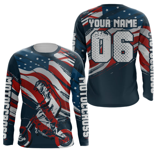 American Flag Motocross Jersey Youth Men Women UPF30+ Custom Dirt Bike Shirt Motorcycle MX Racing PDT691