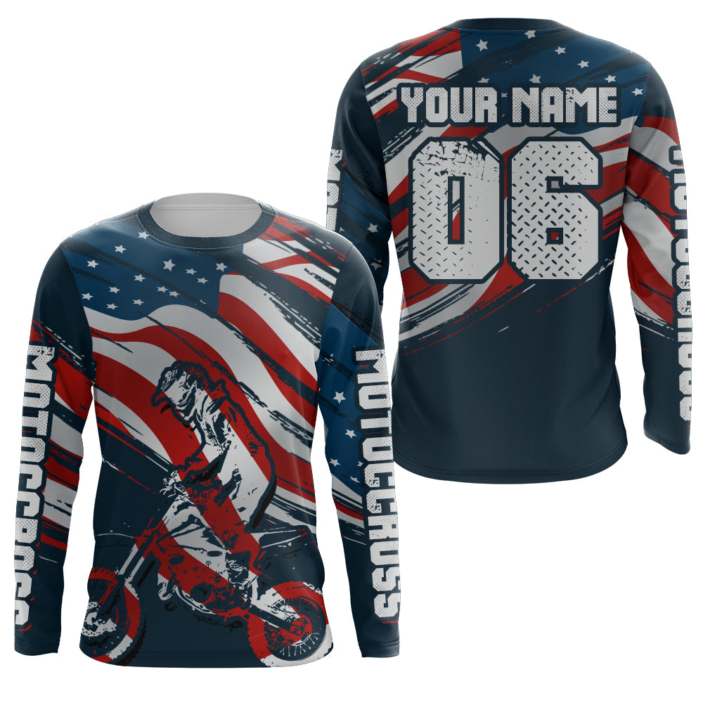 American Flag Motocross Jersey Youth Men Women UPF30+ Custom Dirt Bike Shirt Motorcycle MX Racing PDT691