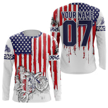 Load image into Gallery viewer, Personalized Motocross Jersey American Flag UPF30+ Adult&amp;Youth Dirt Bike Shirt Motorcycle Racing PDT694