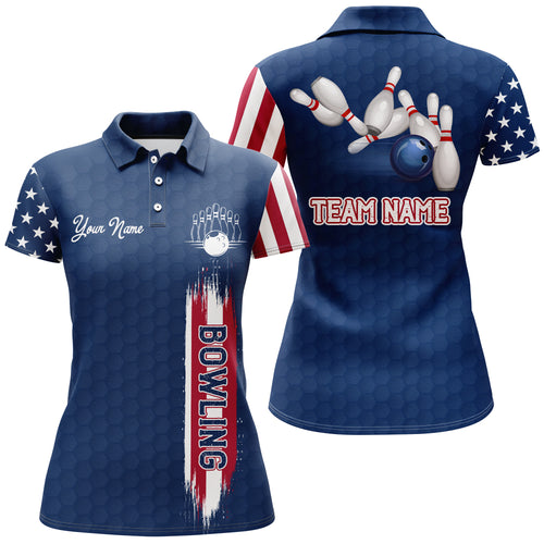 American Flag Bowling Shirt Women Custom Bowling Polo Shirt Team League Bowling Jersey BDT273