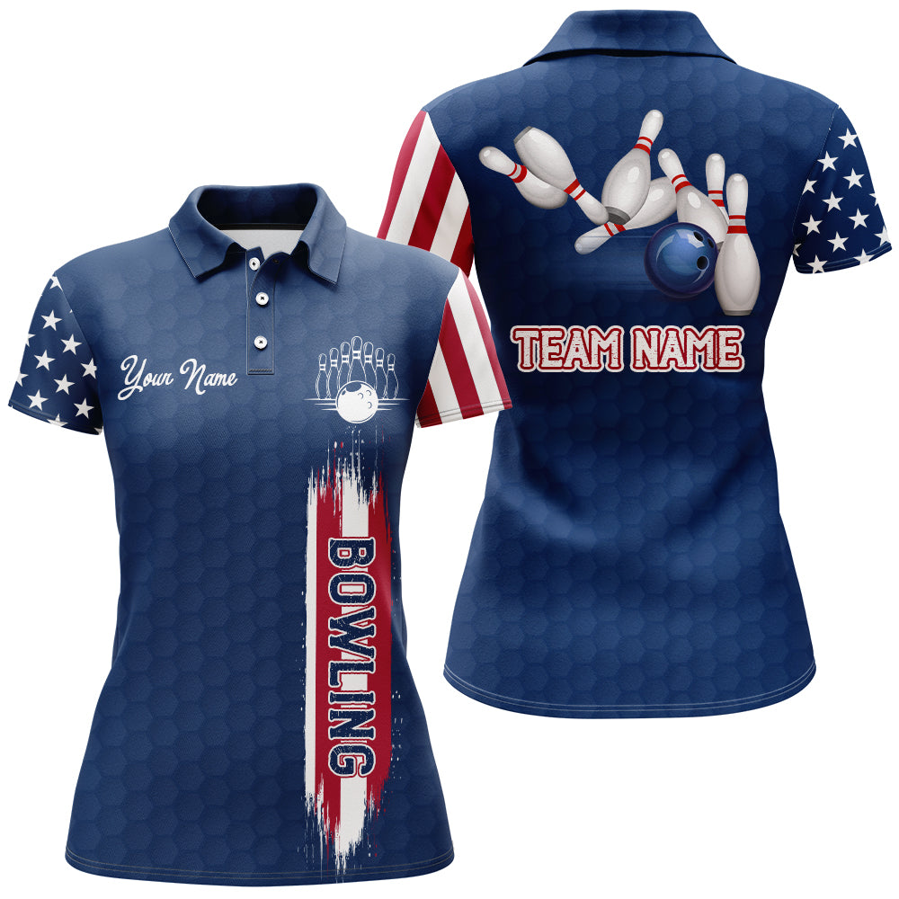 American Flag Bowling Shirt Women Custom Bowling Polo Shirt Team League Bowling Jersey BDT273