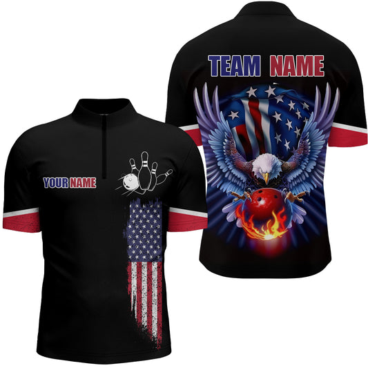 American Bowling Quarter-Zip Shirt For Men & Women Custom Eagle Bowling Team Jersey Black BDT539