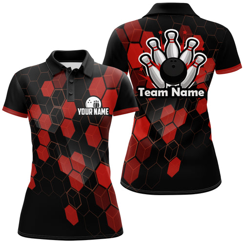 Black&Red Bowling Jersey Women Bowling Team League Shirt Custom Bowling Polo Shirt BDT315