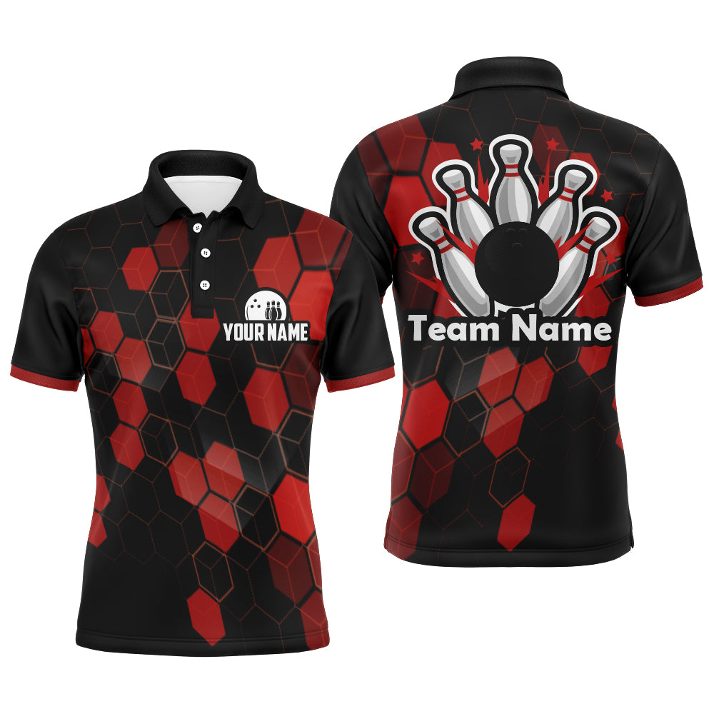 Black&Red Bowling Jersey Men Bowling Team League Shirt Custom Bowling Polo Shirt BDT315