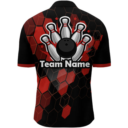 Black&Red Bowling Jersey Men Bowling Team League Shirt Custom Bowling Quarter-Zip Shirt BDT315