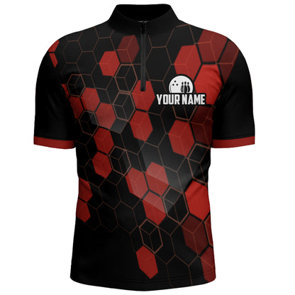 Black&Red Bowling Jersey Men Bowling Team League Shirt Custom Bowling Quarter-Zip Shirt BDT315