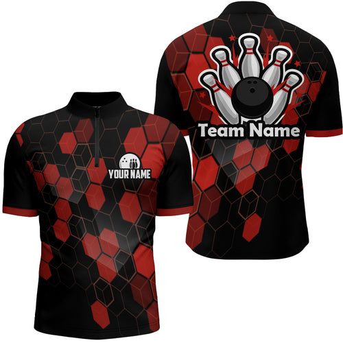 Black&Red Bowling Jersey Men Bowling Team League Shirt Custom Bowling Quarter-Zip Shirt BDT315
