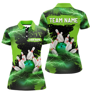 Custom Green Bowling Polo Shirts for Men & Women Lightning Thunder Bowling Team Jerseys BDT455