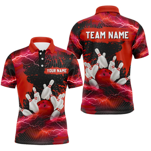 Custom Red Bowling Polo Shirts for Men & Women Lightning Thunder Bowling Team Jerseys BDT455