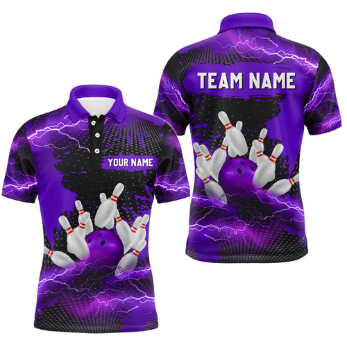 Custom Purple Bowling Polo Shirts Men & Women Lightning Thunder Bowling Team Jerseys BDT455