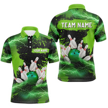 Load image into Gallery viewer, Custom Green Bowling Polo Shirts for Men &amp; Women Lightning Thunder Bowling Team Jerseys BDT455