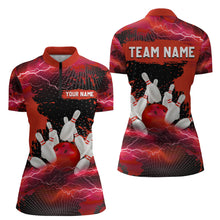 Load image into Gallery viewer, Custom Red Bowling Quarter-Zip Shirts Men &amp; Women Lightning Thunder Bowling Team Jerseys BDT455