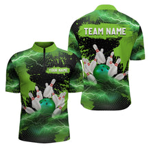 Load image into Gallery viewer, Custom Green Bowling Quarter-Zip Shirts Men &amp; Women Lightning Thunder Bowling Team Jerseys BDT455